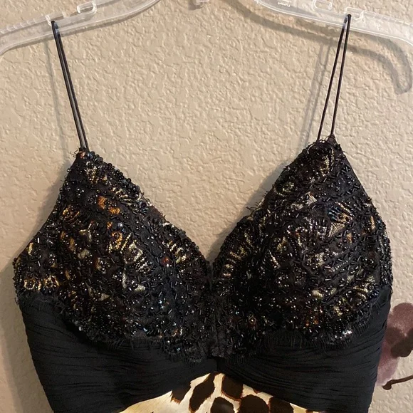 Sherri Hill silk animal print gown 4 - Picture 4 of 11